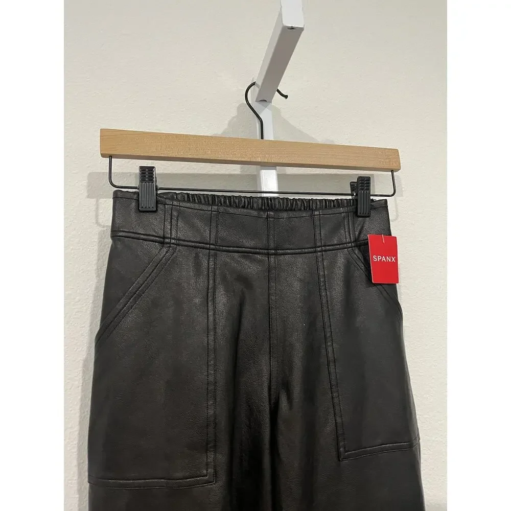SPANX NWT $148 Black Leather Like Joggers Size XS